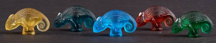 (5) Lalique Crystal “Caméléon?? Figurines