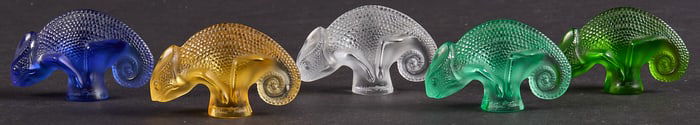 (5) Lalique Crystal “Caméléon?? Figurines