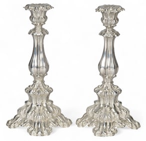 Pair of Baroque Sterling Silver Candlesticks