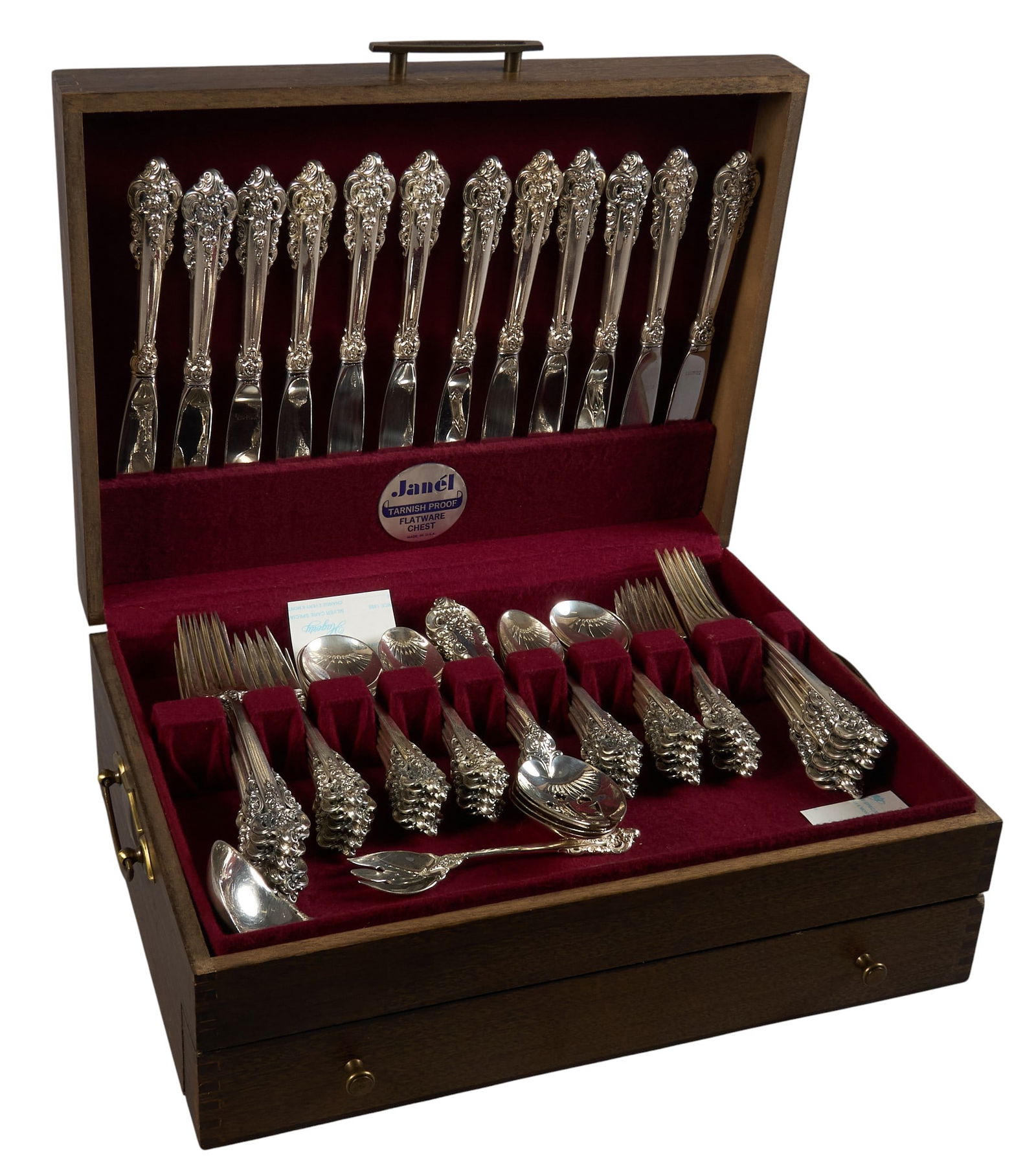 "Grande Baroque" By Wallace Silversmiths Sterling Silver Flatware Set: "Grand Baroque" by Wallace Silversmiths sterling silver flatware set of 80 pc, service for 12, no monogram or removalIncludes:12 dinner knives 9 7/8 in.12 dinner forks 7 7/8 in.12