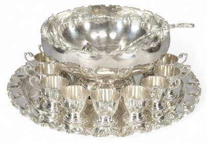 Mexican Sterling Silver Punch Bowl Set