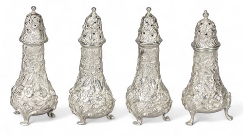 4) Repousse Sterling Silver Salt & Pepper Shakers