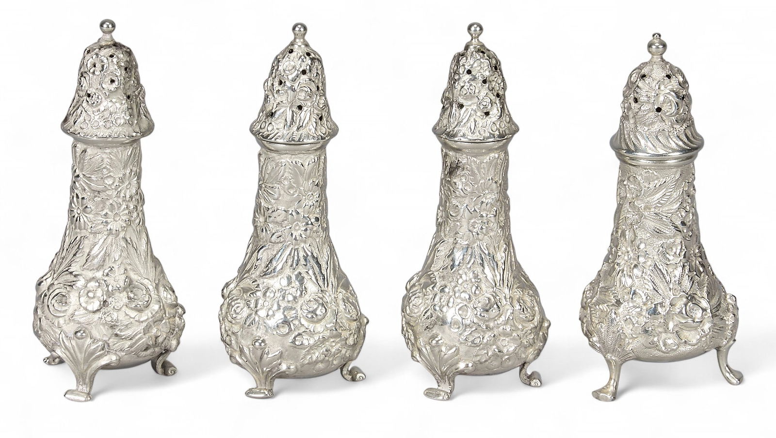 4) Repousse Sterling Silver Salt & Pepper Shakers (1 of 4)