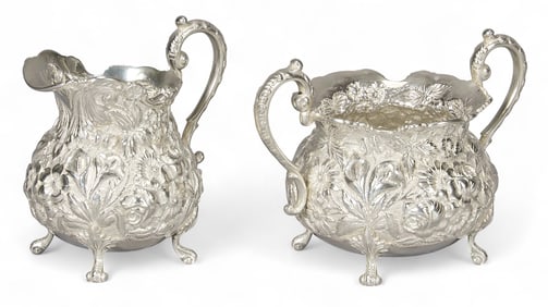 Stieff Repousse Sterling Silver Sugar & Creamer