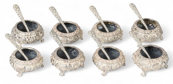 Set of (8) Repousse Sterling Silver Salt Cellars
