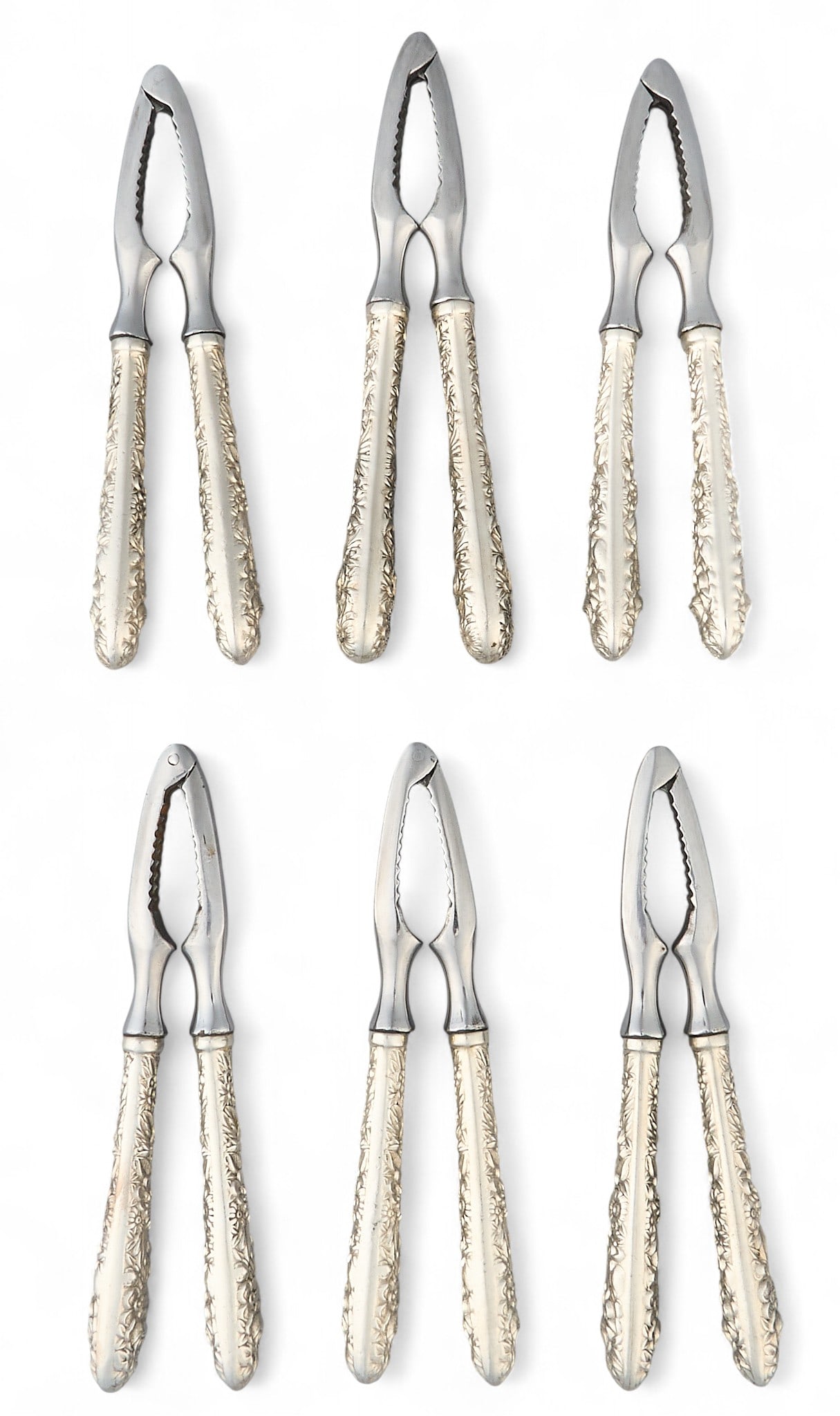 Set of (6) Repousse Sterling Silver Nut Crackers (1 of 4)