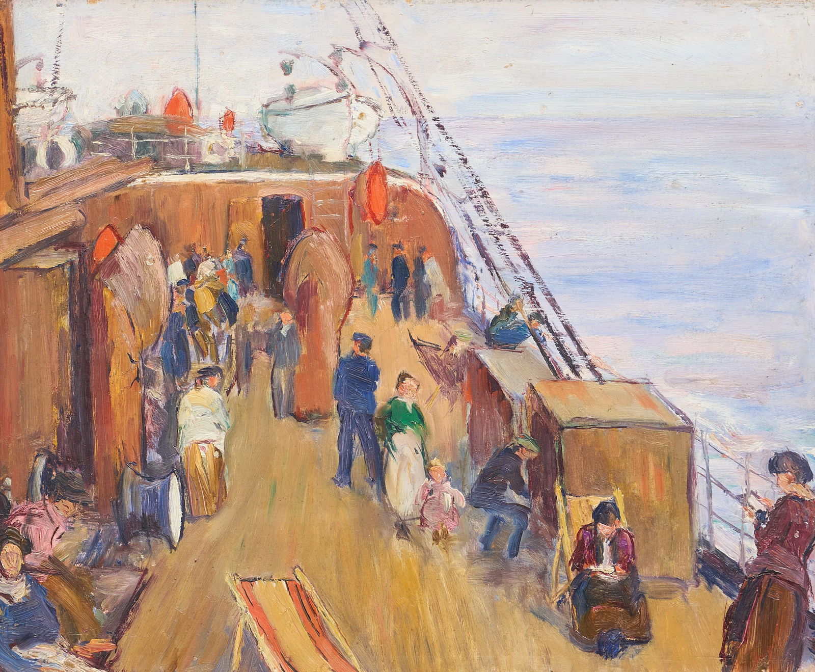 Lucien Abrams, "Passage to the Canaries", 1914: Lucien Abrams (Amer., 1870-1941), "Passage to the Canaries", oil on wood panel, dated January 1914, appears not signed, inscription to verso reads "A wedding present to Leroy and Diana