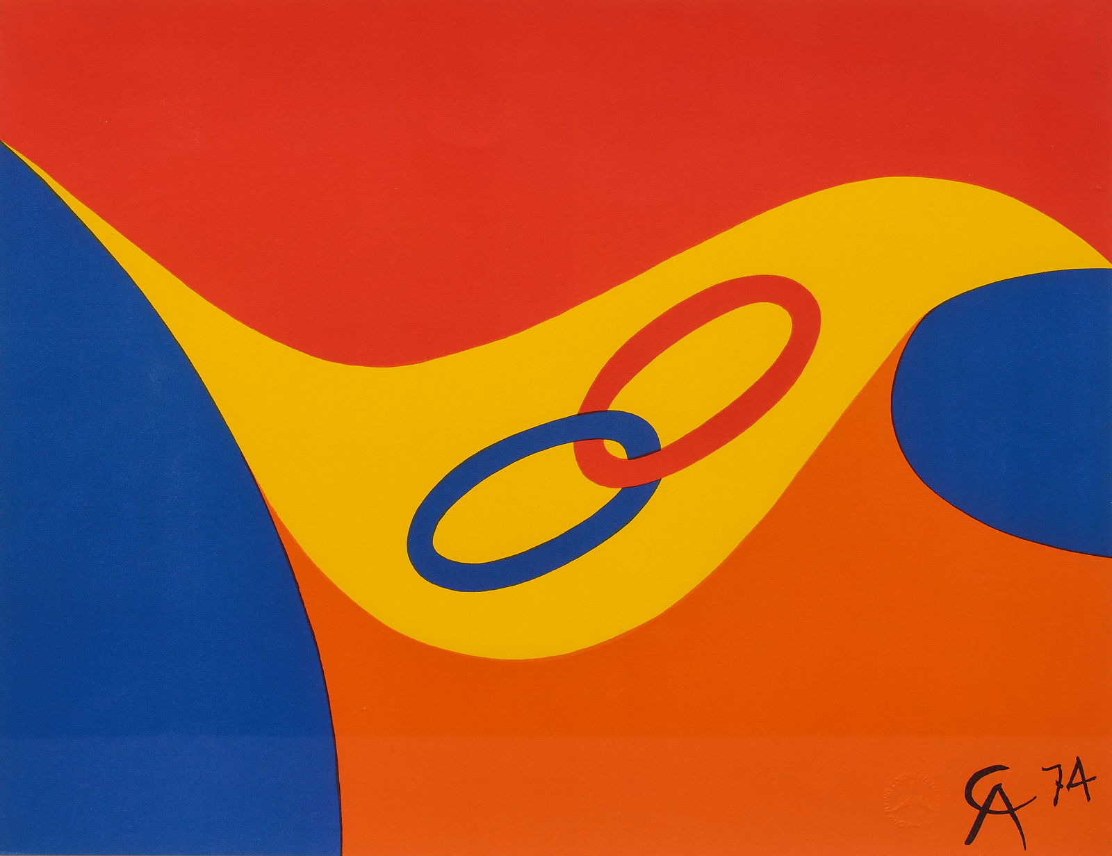 Alexander Calder, "Friendship", 1974: Alexander Calder (Amer., 1898-1976), "Friendship", 1974, lithograph in four colors from the Flying Colors Collection Series (blind stamp lower right), signed and dated in the stone, lower ri