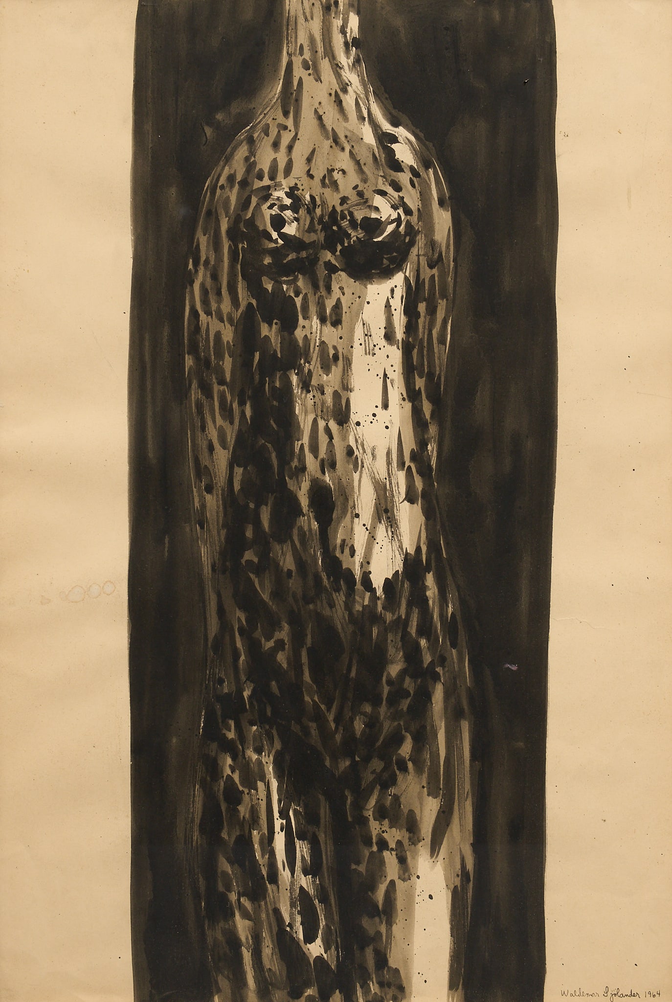Waldemar Sjolander, Nude Abstract, 1964: Waldemar Sjolander (Sweden, 1906-1988), female nude abstract, 1964, ink and wash