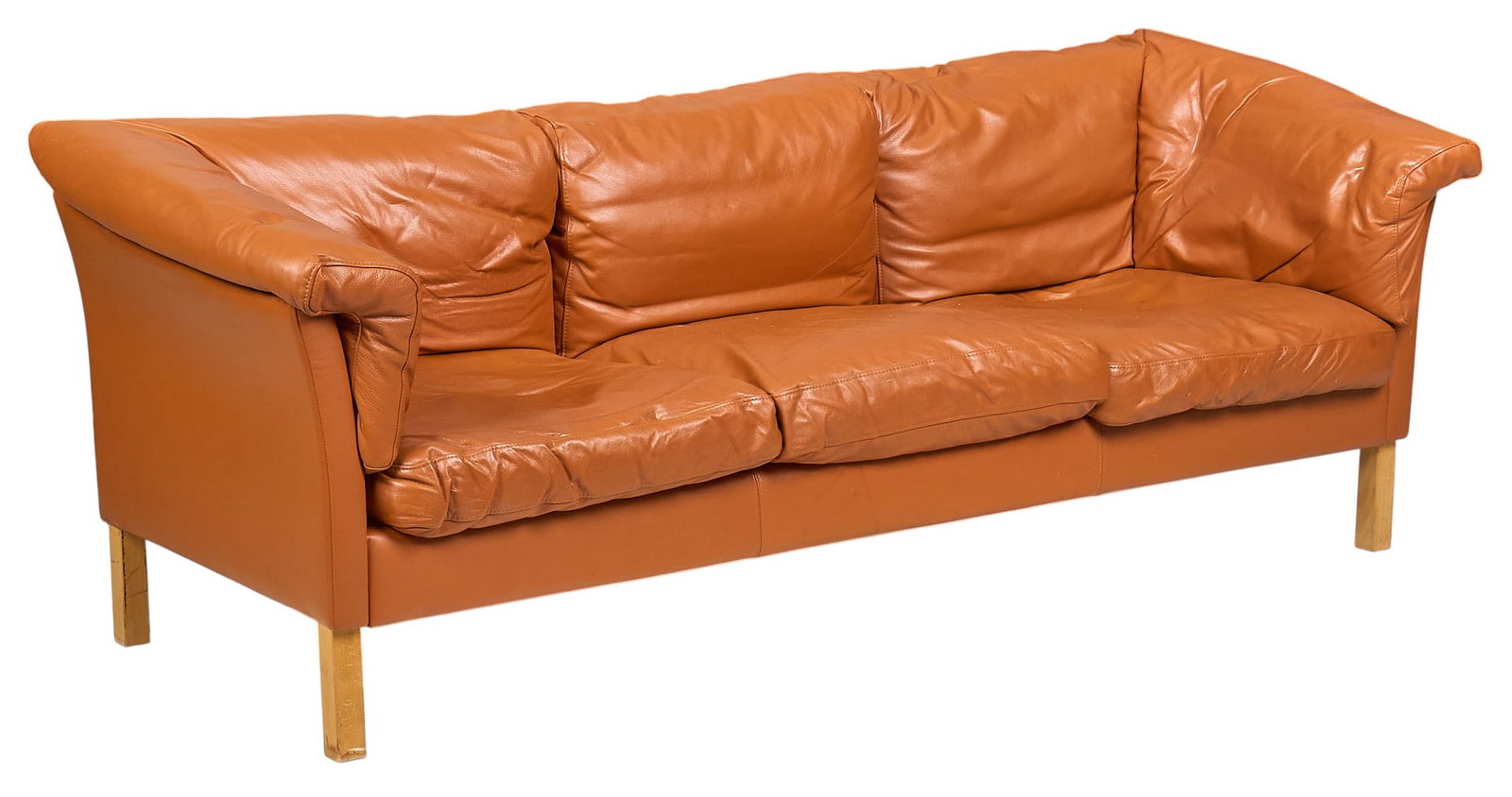 Danish Mid-Century Orange Leather Sofa (1 of 4)