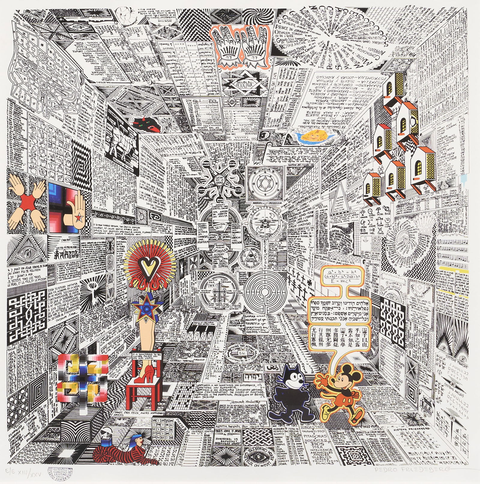 Pedro Friedeberg, "Mickey and Felix": Pedro Friedeberg (New York / Texas / Mexico / Italy, b. 1936), "Mickey and Felix", signed and numbered screenprint in colors on paper, ed. E/E 13/25, signed and numbered in pencil 