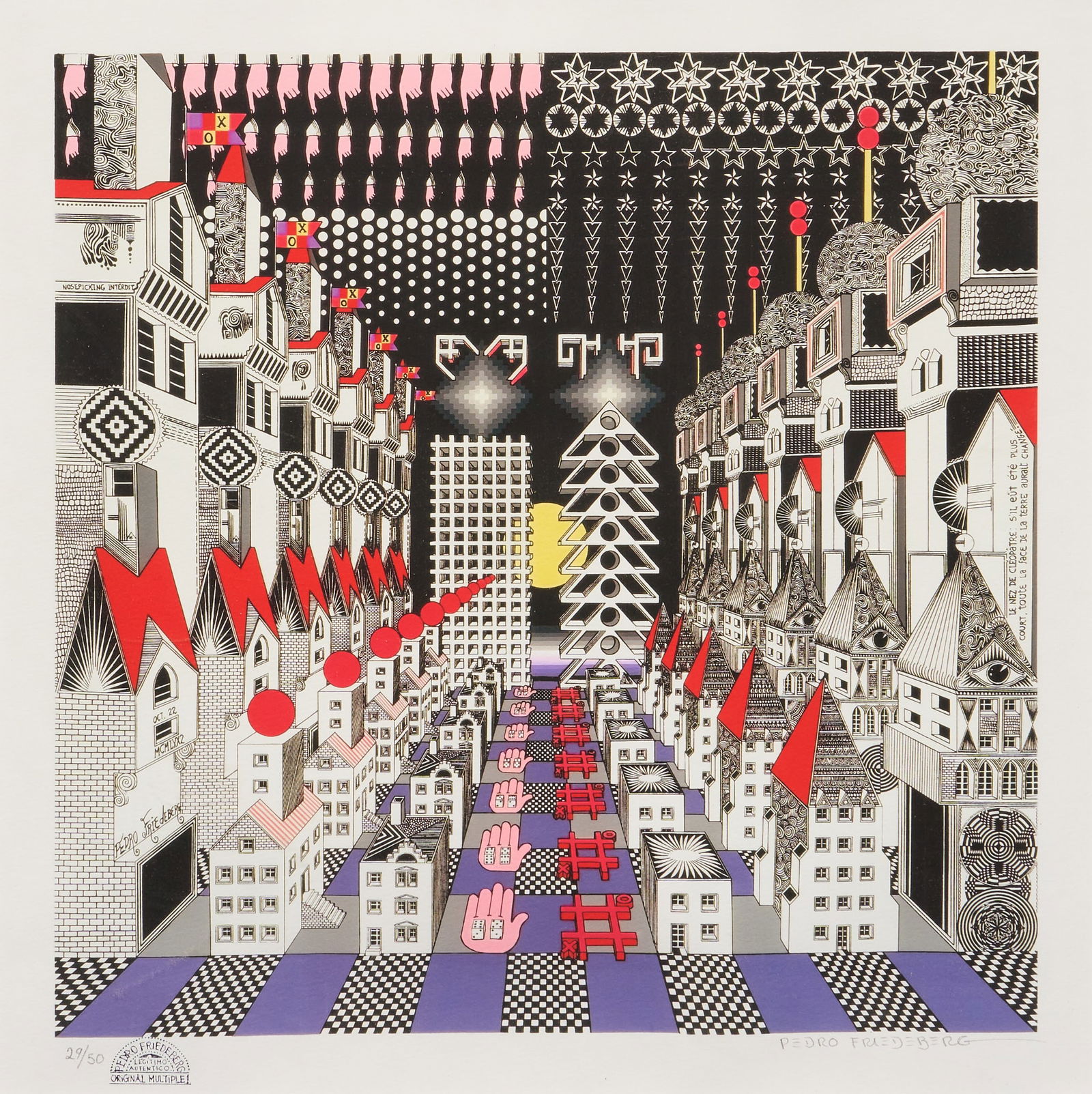 Pedro Friedeberg, "La Nariz de Cleopatra": Pedro Friedeberg (New York / Texas / Mexico / Italy, b. 1936), "La Nariz de Cleopatra", signed and numbered screenprint in colors on paper, ed. 29/50, signed and numbered in pencil 