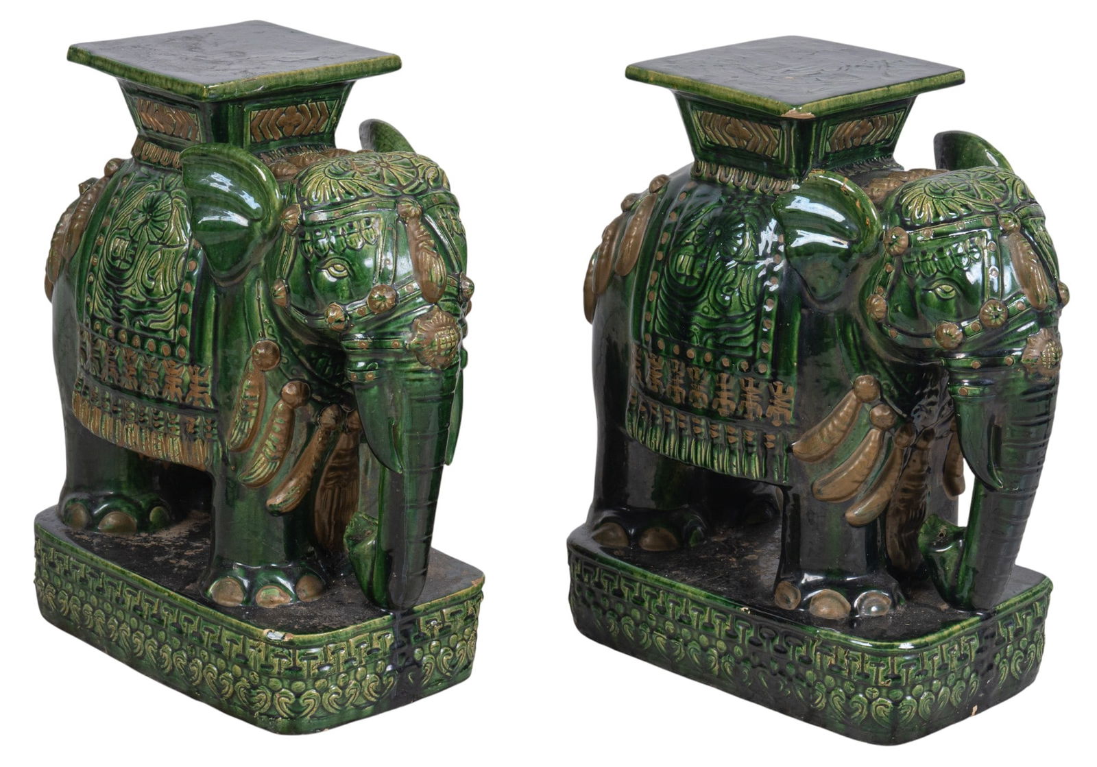 (2) Ceramic Green Elephant Pedestals (1 of 5)