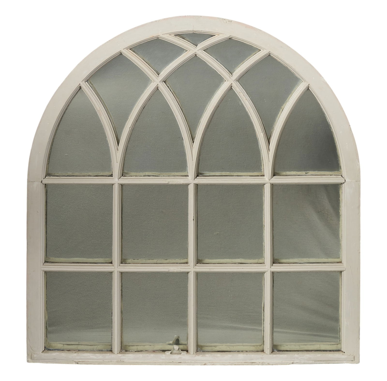 Mirrored Window: Mirrored architectural window with arch, and white finish height 44 in. x width 42 in. x depth 2 in. Provenance: Property from a home in Lake Charles, Louisiana, previously property of a Pawling