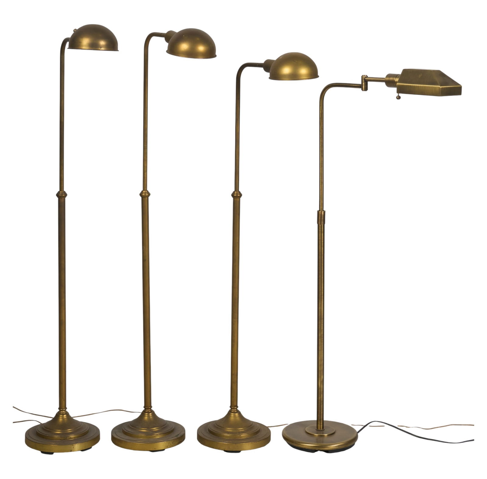 (4) Vintage Brass Floor Lamps: Four vintage brass floor lamps, all in working condition height 56 in. x width 20 in. x depth 10 in. / largest Provenance: Property from a prominent Nuevo Laredo, Mexico family involved in the b