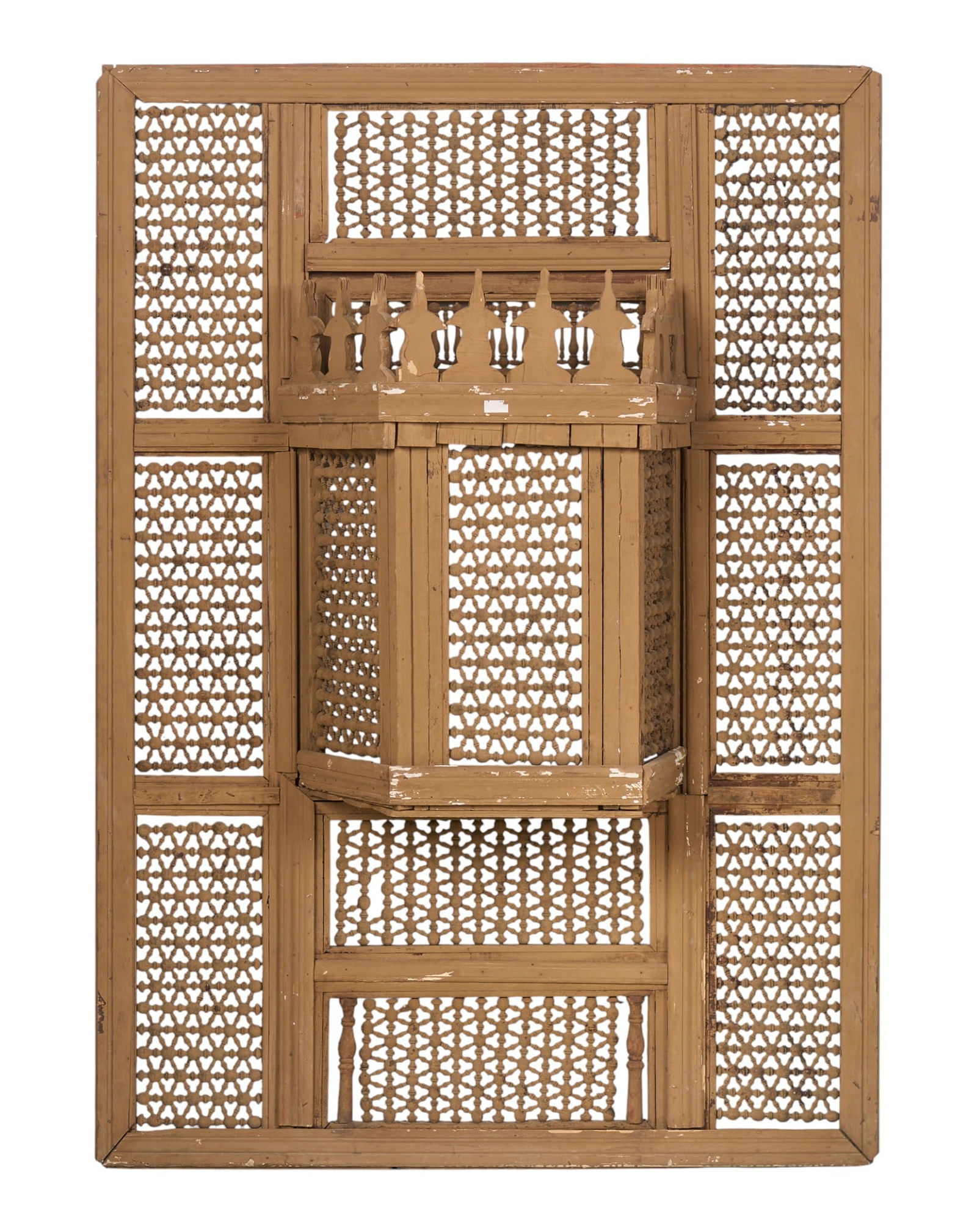 Mashrabiya Screen: Mashrabiya screen with projecting window and intricate geometric latticework height 68 in. x width 49 in. x depth 17 in. Provenance: Property from the personal collection of a noted San Antonio,