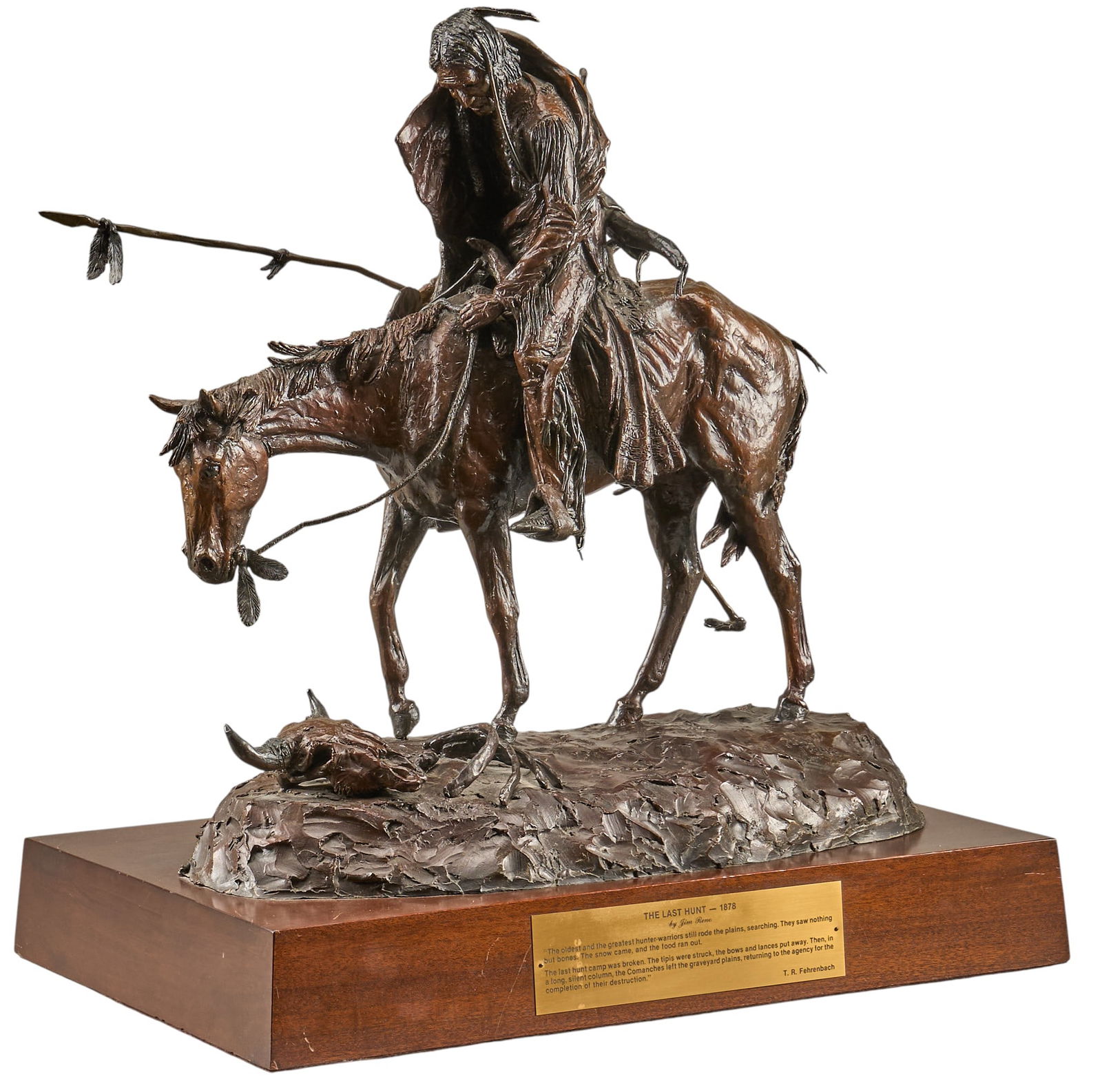 T.R. Fehrenbach | Jim Reno, "The Last Hunt — 1878": Jim Reno (Texas / West Virginia, 1929-2008), "The Last Hunt — 1878", artist-cast bronze sculpture on wooden base, ed. 18/40, dated 1986, with a brass plaque inscribed with