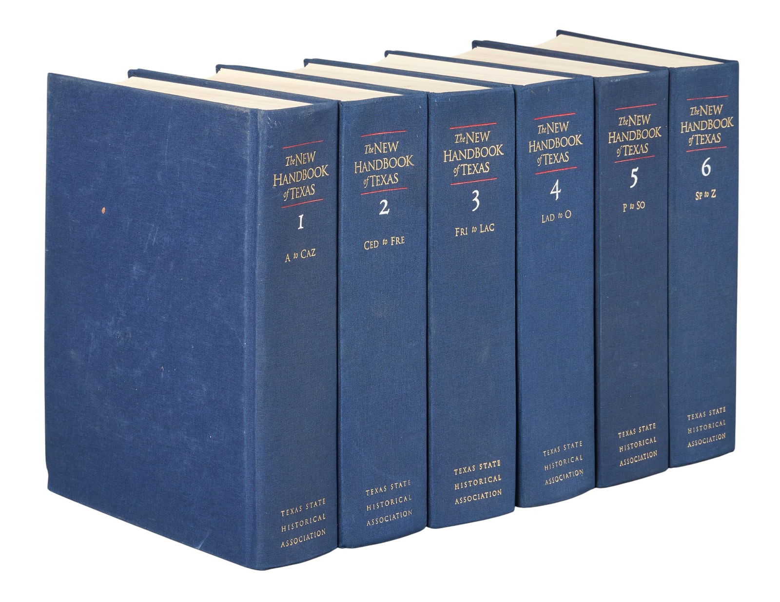 "The New Handbook of Texas" (6) Volume Set: The New Handbook of Texas in Six Volumes, hardcovers, published by The Texas State Historical Association (Austin, Texas), 1996 height 11 in. x width 8.5 in. x depth 3 in. / each book Provenance