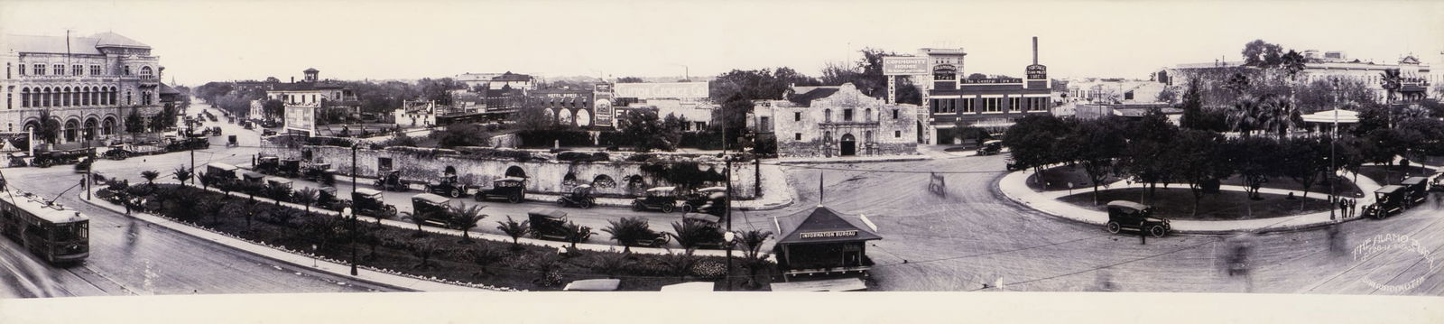 E. O. Goldbeck, 1918 The Alamo Plaza: Eugene Omar Goldbeck (Amer., 1892-1986), "The Alamo Plaza", dated Oct. 26, 1918, vintage panoramic photograph sight: 7.5 x 31.5 in., frame: 9 x 33 in. Provenance: Property from a home in San