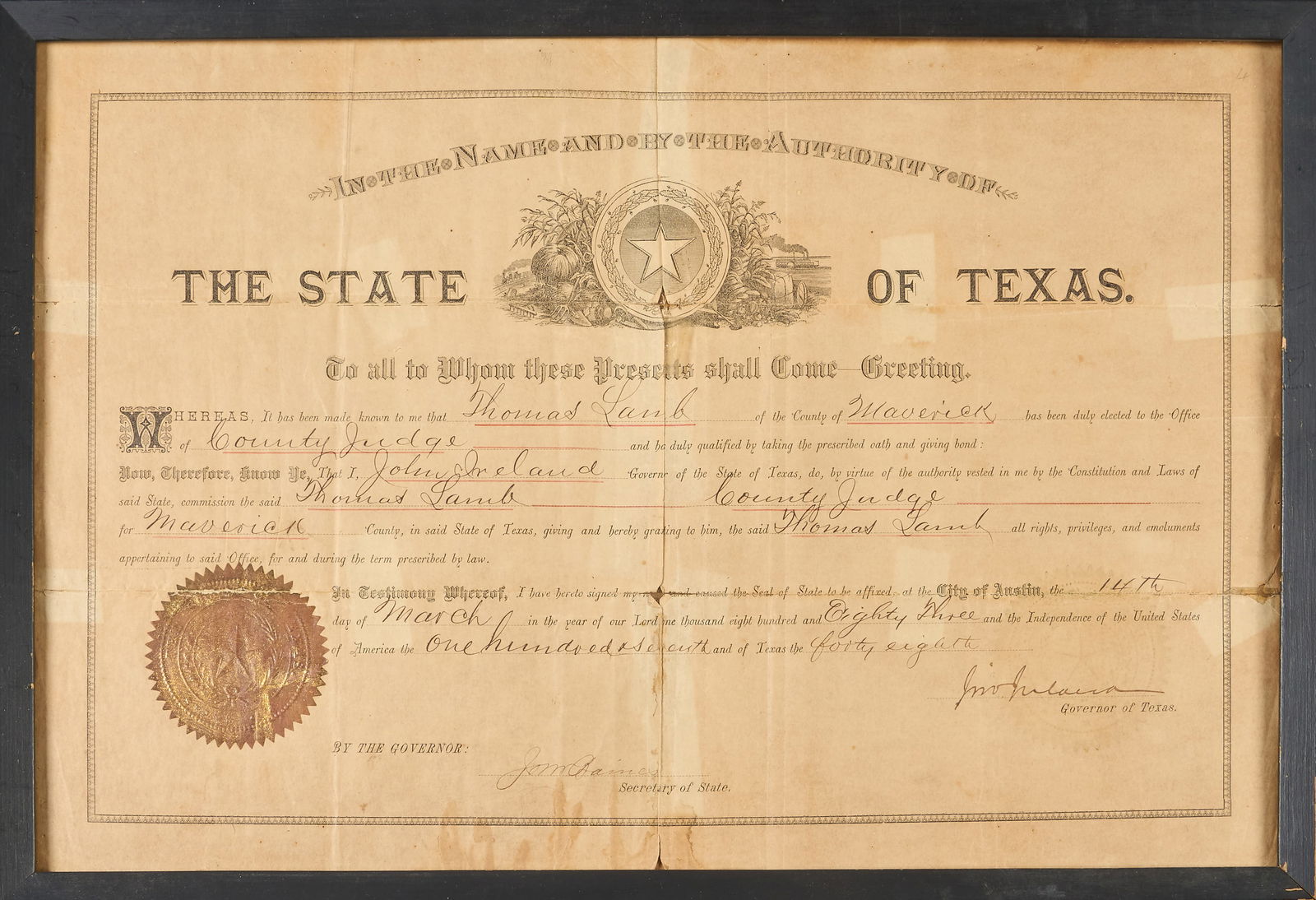 (2) 1883 Historical Texas Documents - 2