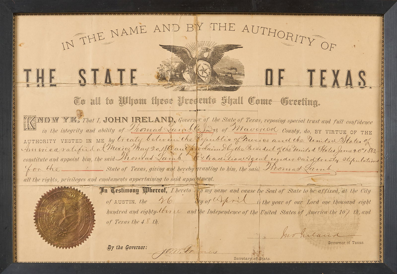 (2) 1883 Historical Texas Documents - 3
