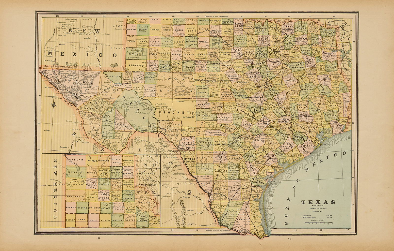 1887 Geo. F. Cram. Map of Texas (1 of 4)