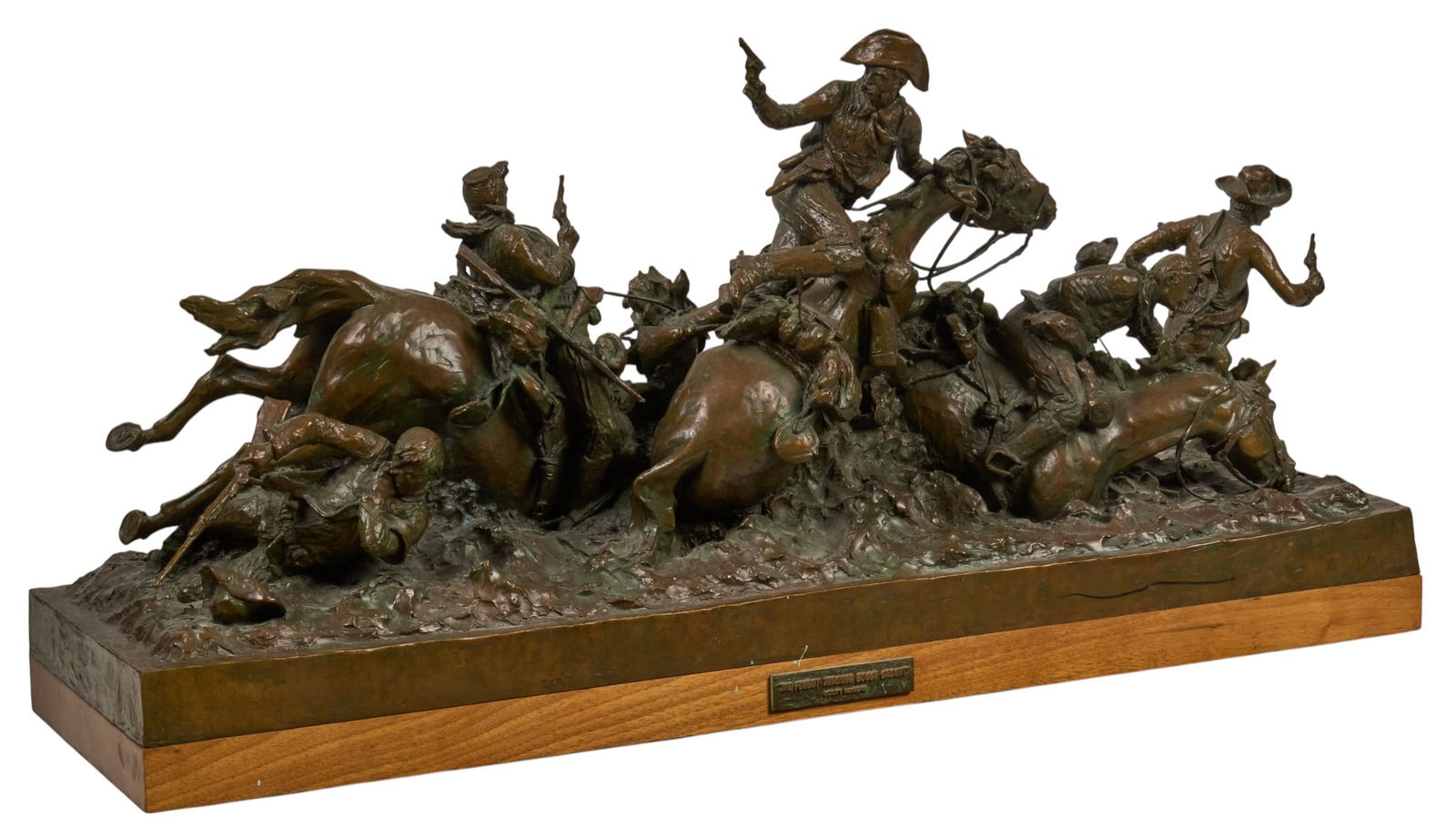 Scott Rogers, "We Fought Through Boggy Ground": David Scott Rogers (Texas / Utah, b. 1960/61), "We Fought Through Boggy Ground", artist-cast bronze sculpture on wooden base, incised signature, title, and edition number, 1/30, ca
