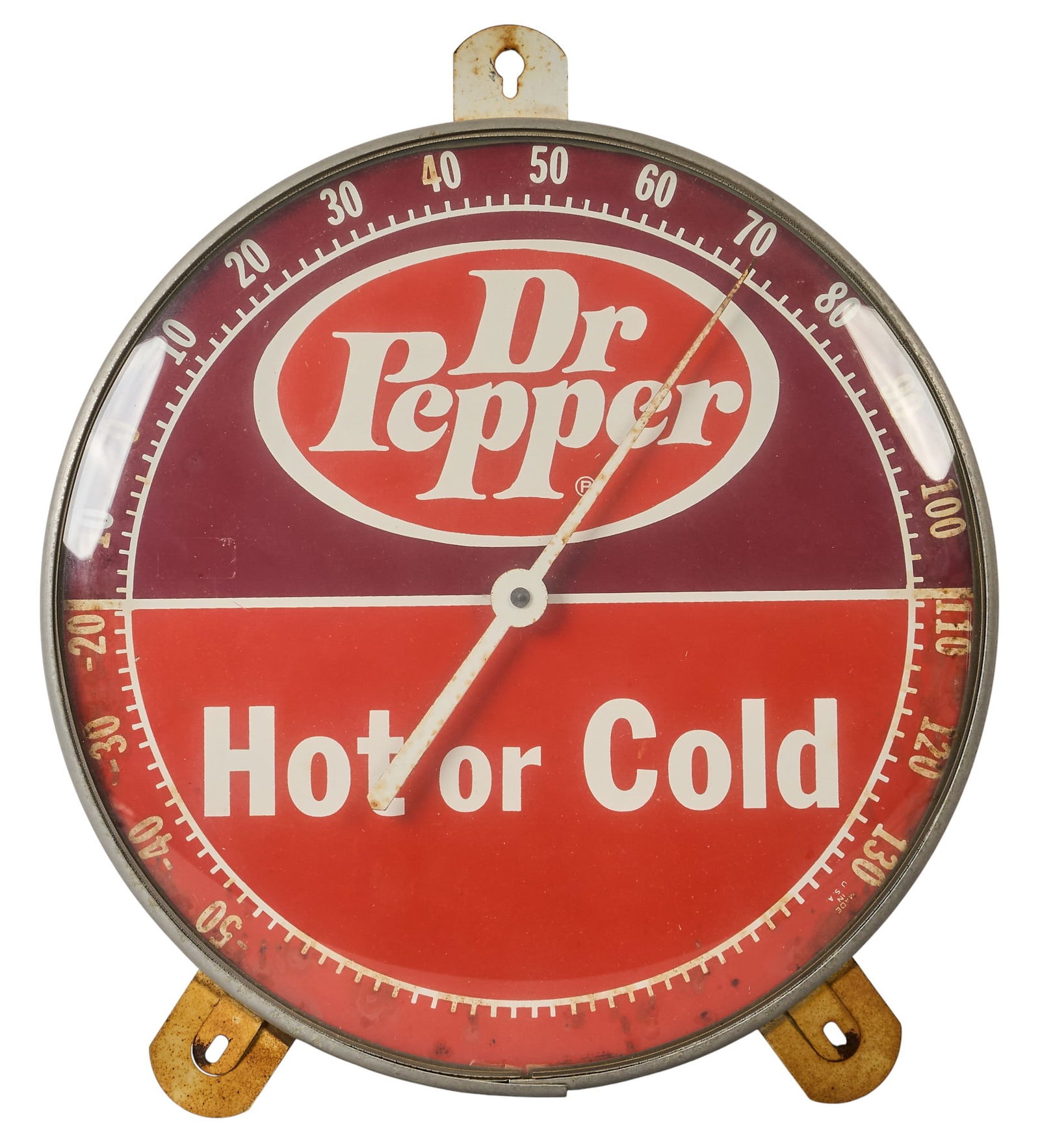 Vintage Dr. Pepper Thermometer, 20th C.: Vintage Dr. Pepper wall thermometer, circa 20th centuryheight 14 in. x width 12.25 in. x depth 1.25 in. Provenance: Property from a home in San Antonio, Texas