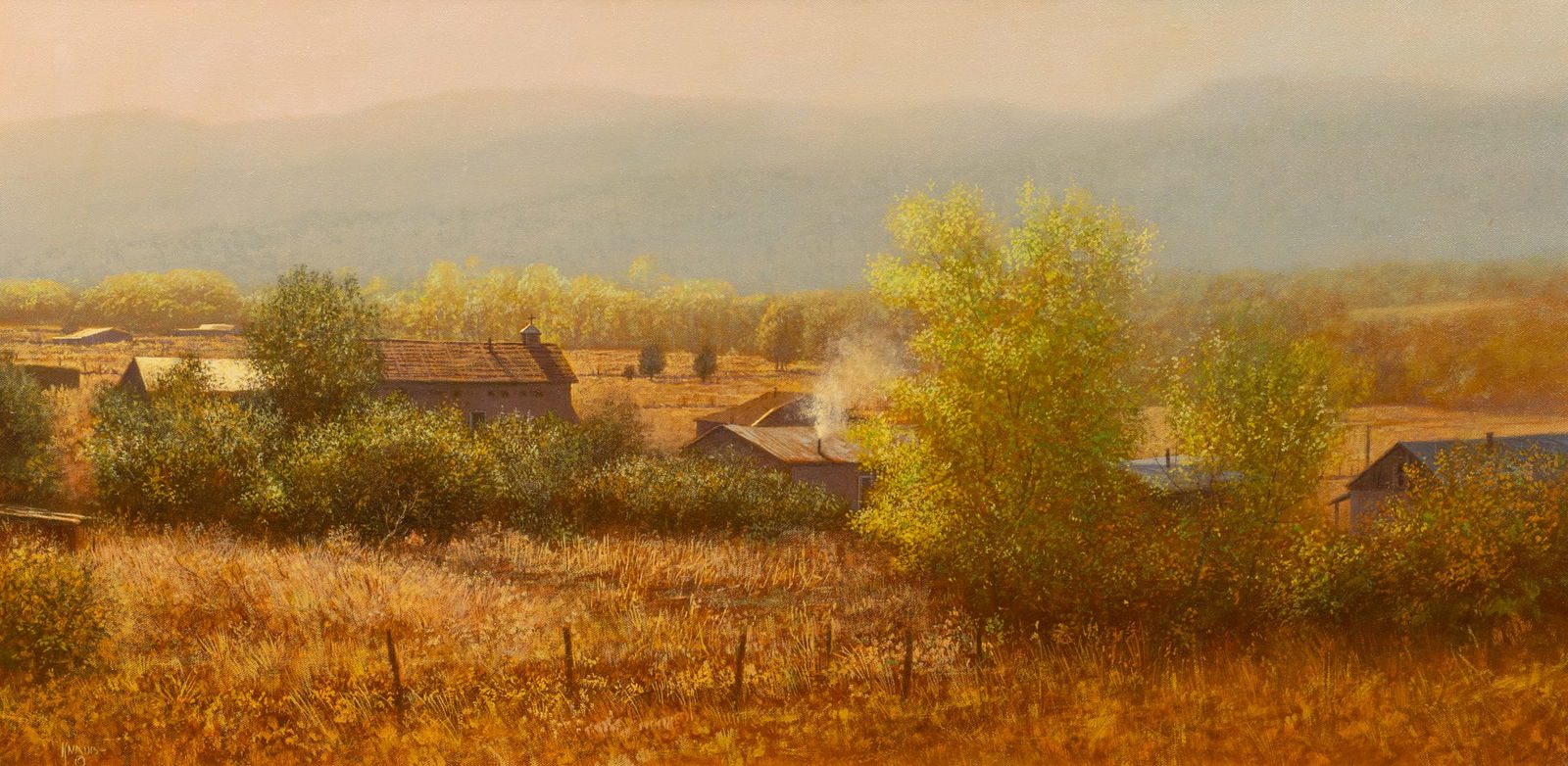 Raymond Knaub, "Autumnal Equinox": Raymond L. Knaub (Colorado / Nebraska, b. 1940), "Autmnal Equinox: on the back road between Taos and Santa Fe", oil on canvas, signed lower left, inscribed on the verso with