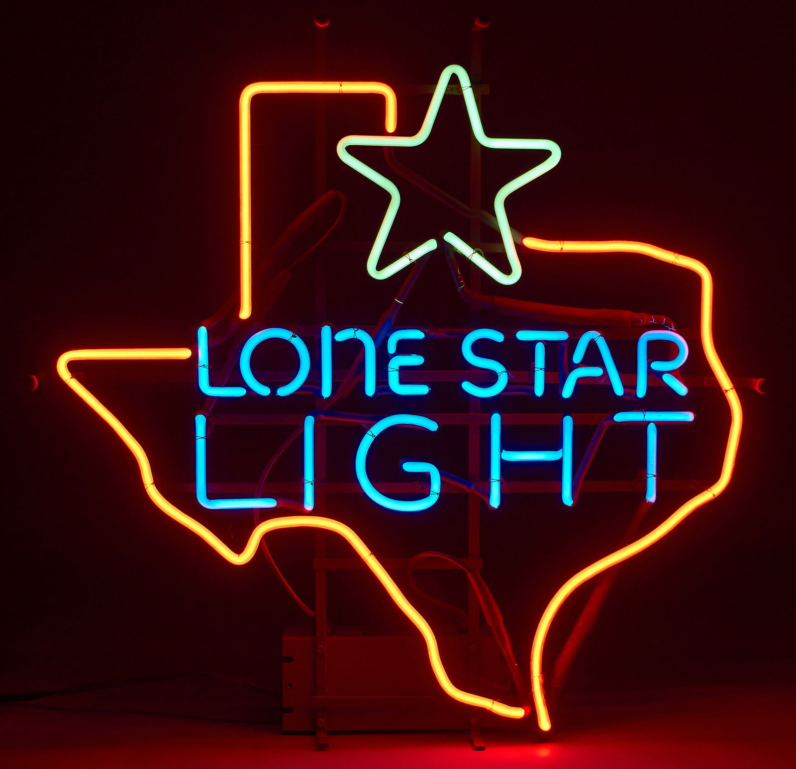Vintage Lone Star Beer Texas Neon Sign, 1988: Vintage Lone Star Light Beer neon sign, dated September 1988 on transformerheight 28 in. x width 28 in. x depth 7 in. Provenance: Property from a home in San Antonio, Texas