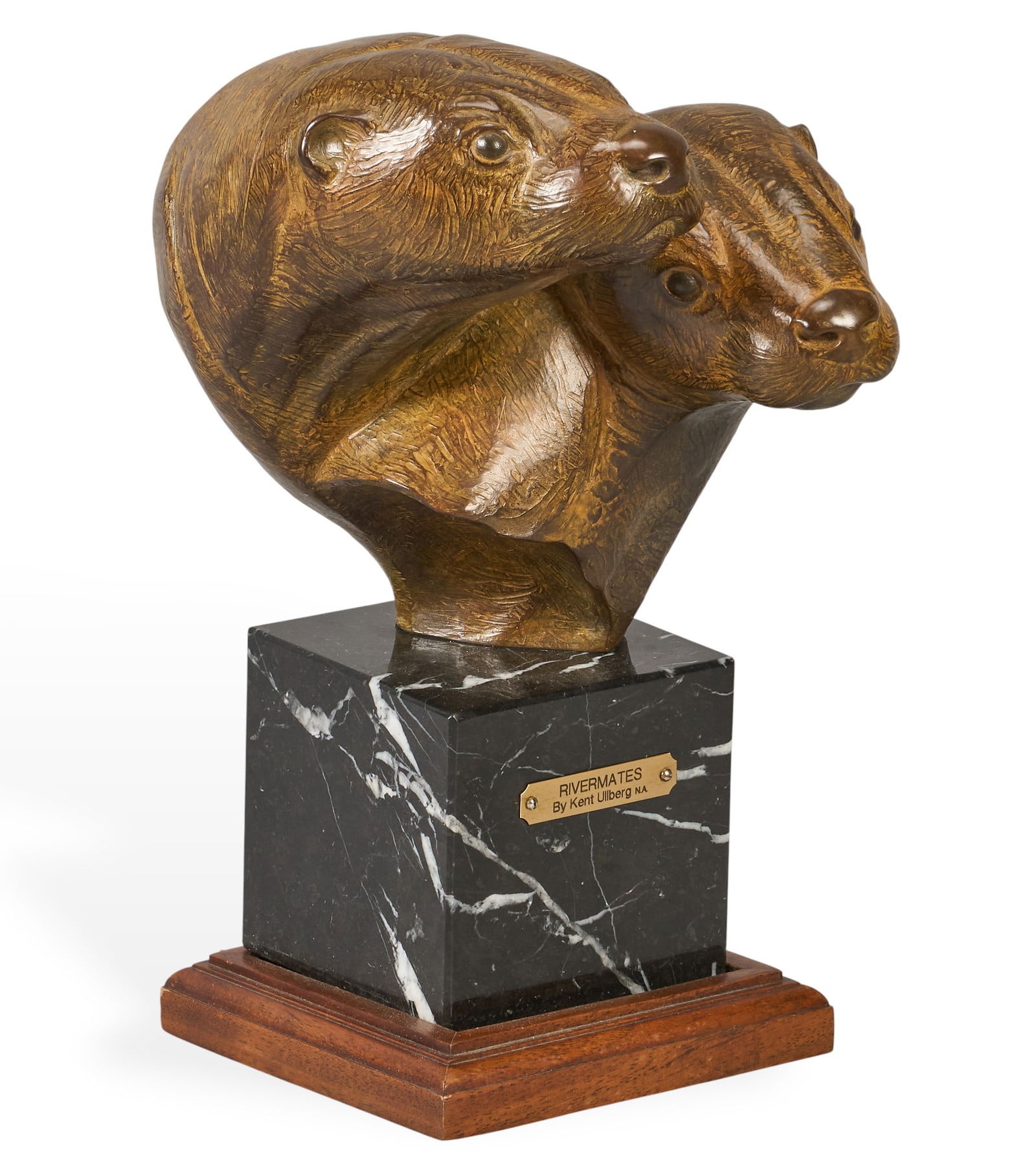Kent Ullberg, "Rivermates": Kent Ullberg (Texas / Colorado, b .1945), "Rivermates", artist-cast bronze sculpture on black marble plinth and wooden base, incised signature and edition number, 16/50 height 12 i