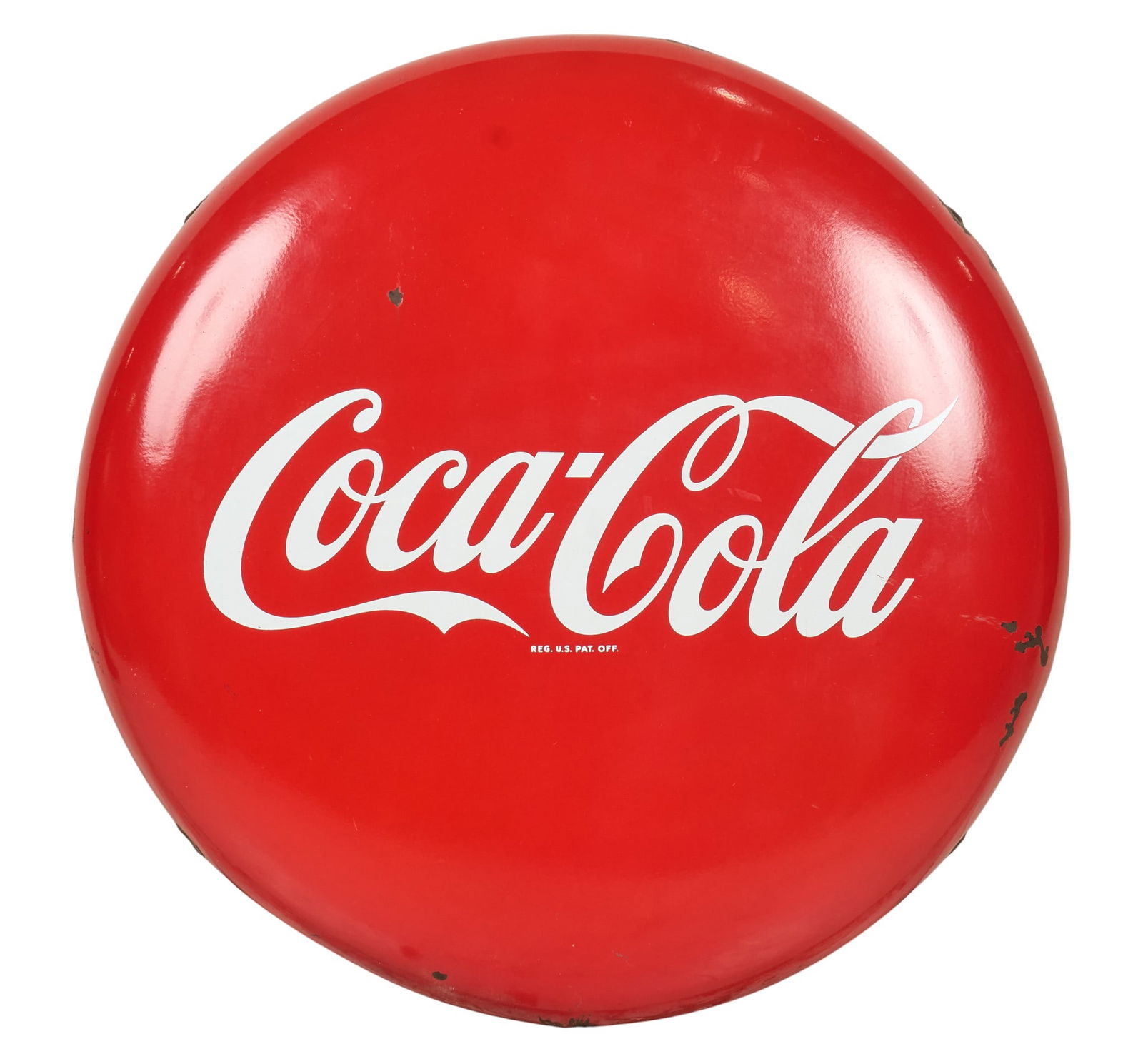 Vintage Coca-Cola Button Sign, 1950s: Vintage Coca-Cola porcelain button sign, circa 1950sdiameter 36 in. Provenance: Property from a New Braunfels, Texas collector of vintage signage 