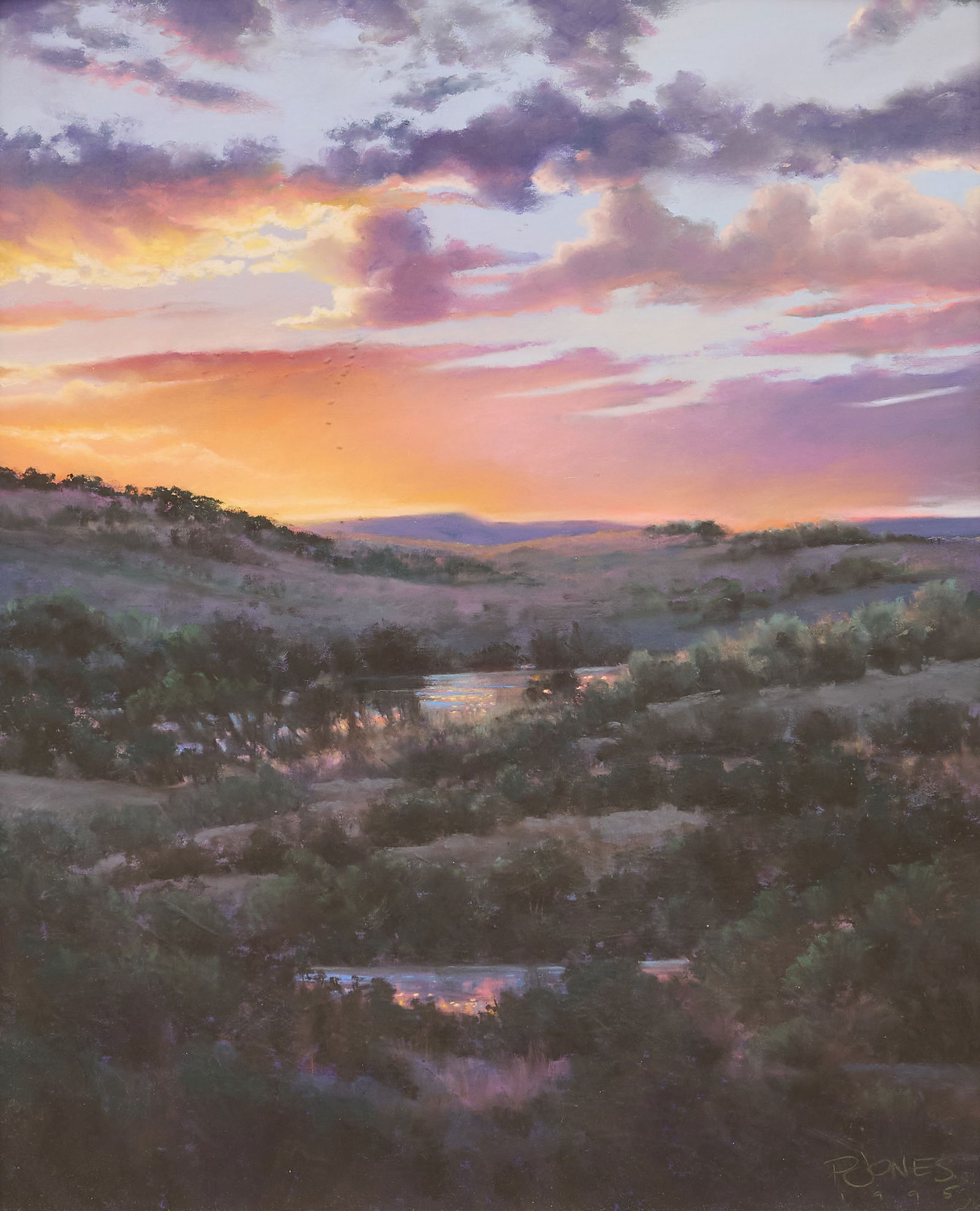 Peggy Ann Jones, "Hill Country Sunset": Peggy Ann Jones(New Mexico / Arizona, b. 1948), "Hill Country Sunset", pastel, signed and dated lower right, 1995sight: 20 x 16 in., frame: 25 x 21.5 in.Provenance: Property from a home in