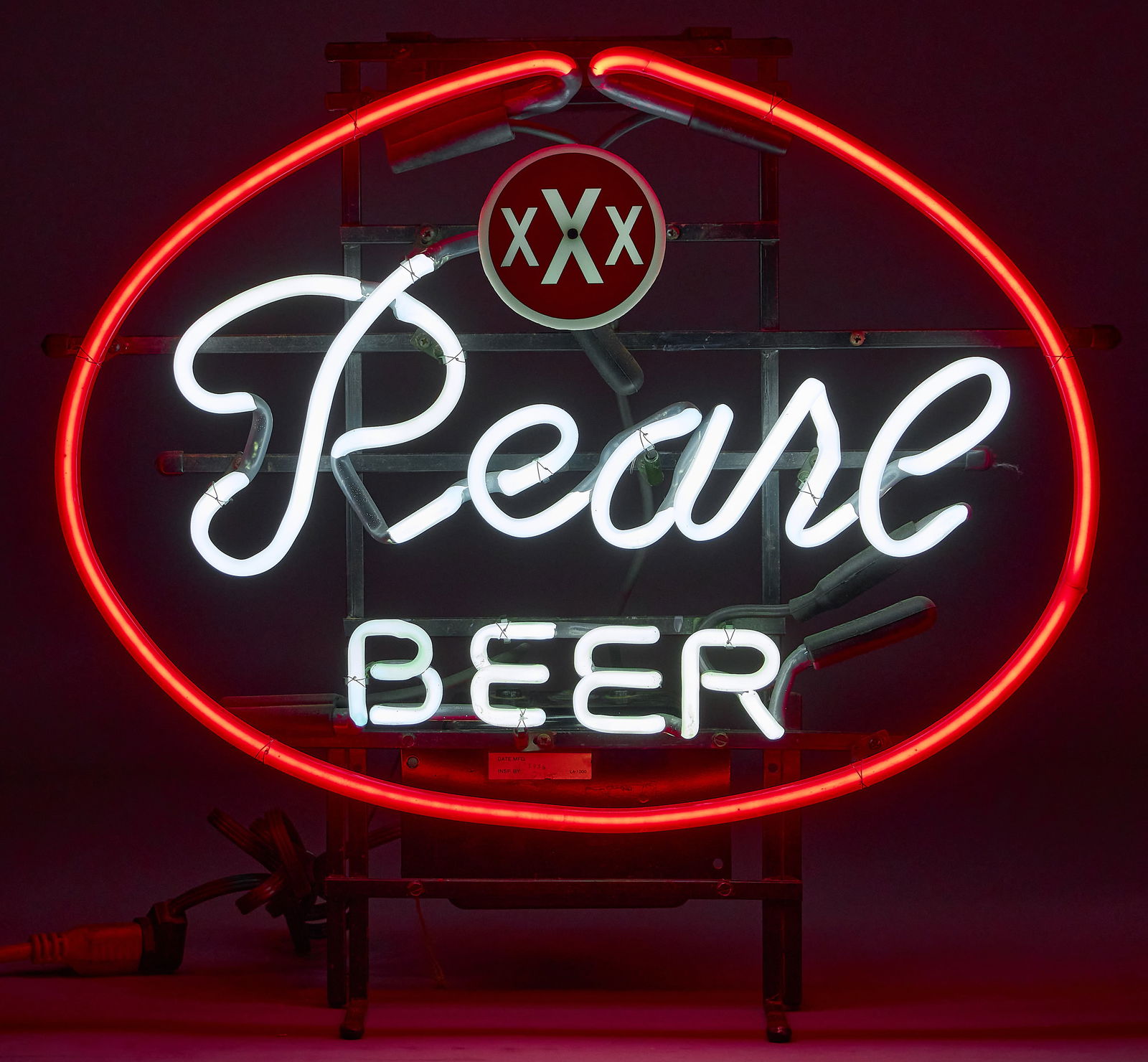 Pearl Beer Neon Sign, 21st C.: Pearl Brewery Beer neon light with stylized lettering, in working condition, circa 21st century height 19 in. x width 21 in. x depth 5 in.Provenance: Property from a New
