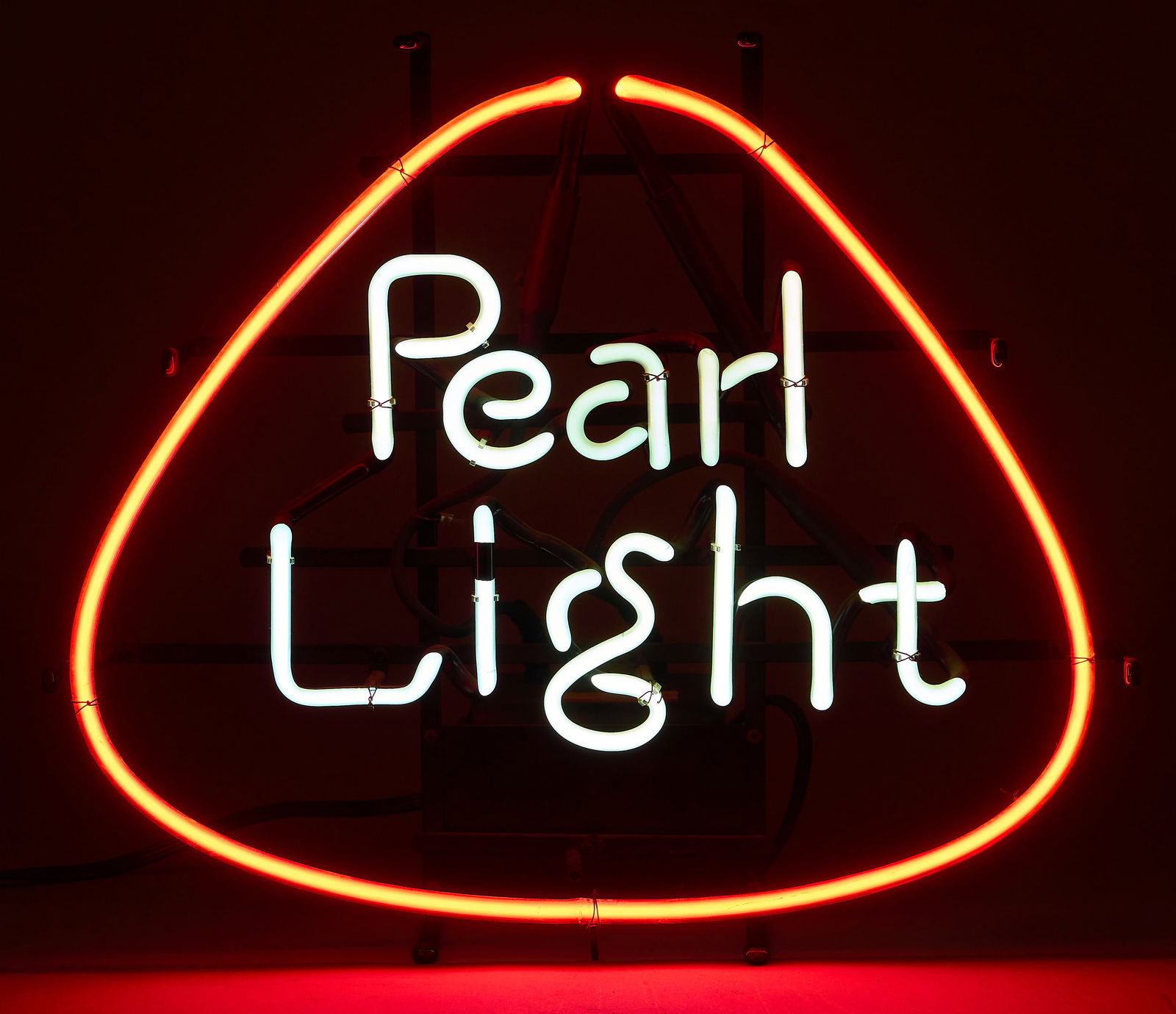 Pearl Light Neon Sign, 21st C.: Pearl Light Beer neon sign, with stylized red and white neon tubing, in working condition, circa 21st century height 17 in. x width 20 in. x depth 7 in.Provenance: Property from a home in San
