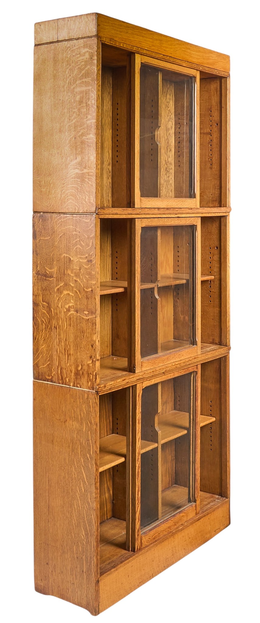 Stacking Barrister Bookcase: Three-section stacking barrister bookcase with glass doorsheight 81 in. x width 37 in. x depth 12 in. Provenance: Property from a home in San Antonio, Texas