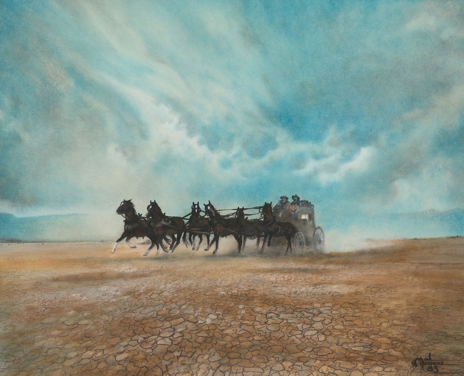 Mark Martensen, "Speed is Everything": Mark Martensen (Arizona / California, b. 1958), "Speed is Everything", watercolor and pastel on watercolor paper, signed and dated lower right, 1983sight: 24 x 30 in., frame: