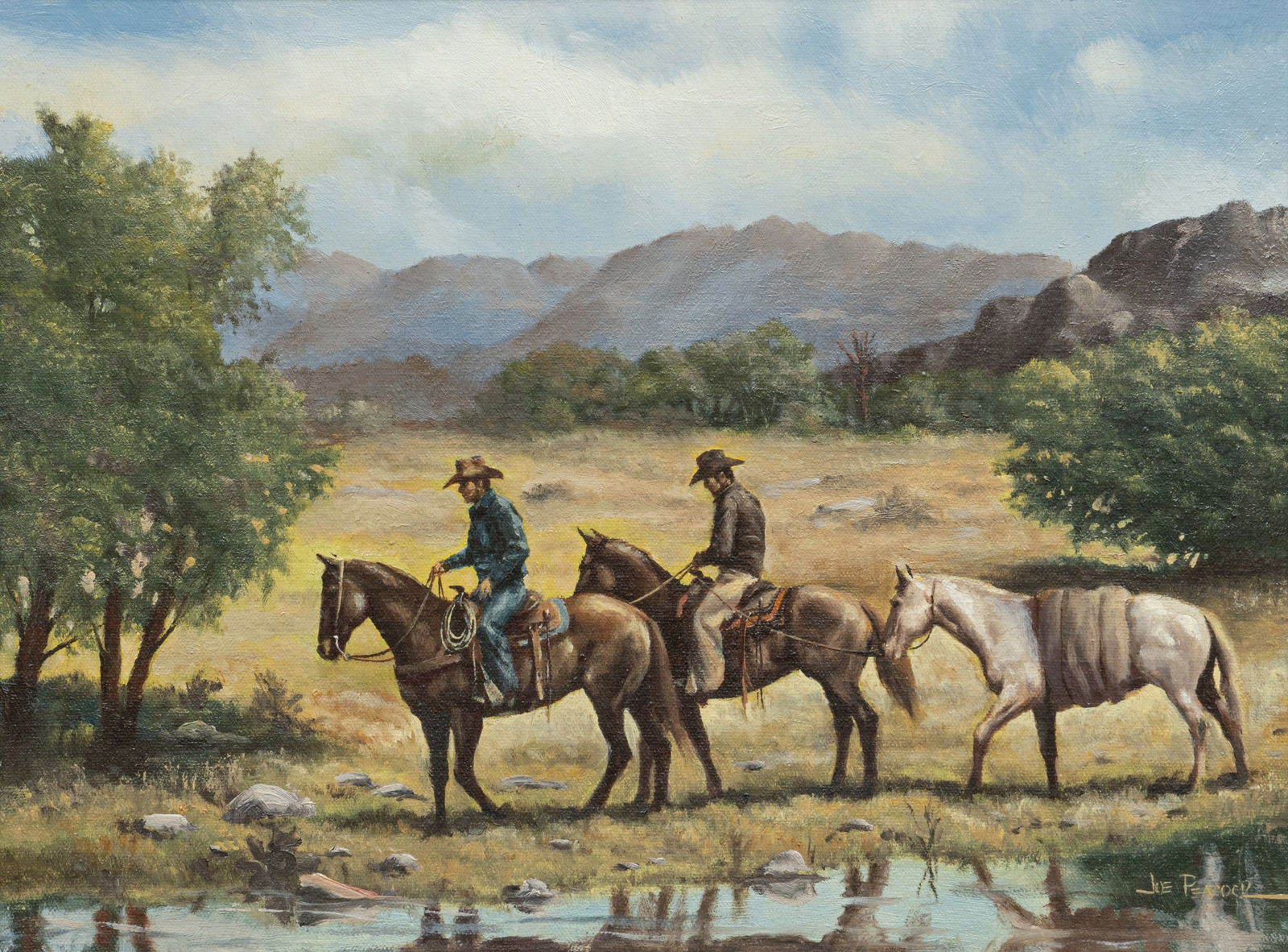 Joe Peacock, "Heading Back": Joe Peacock (Amer., 20th-21st C.), "Heading Back", oil on canvas, signed lower rightsight: 12 x 16 in., frame: 18 x 22 in.Provenance: Property from a Seguin, Texas collection