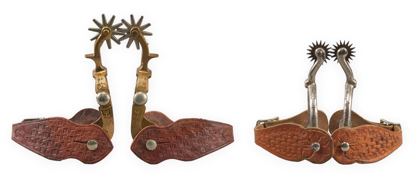 (2) Pair of North & Judd Spurs: Two pairs of North & Judd cowboy spurs, with one Hercules bronze pair, both anchor markedspur length 6.25 in. / heel width 2.75 in. rowel diameter 1.75 in.Provenance: