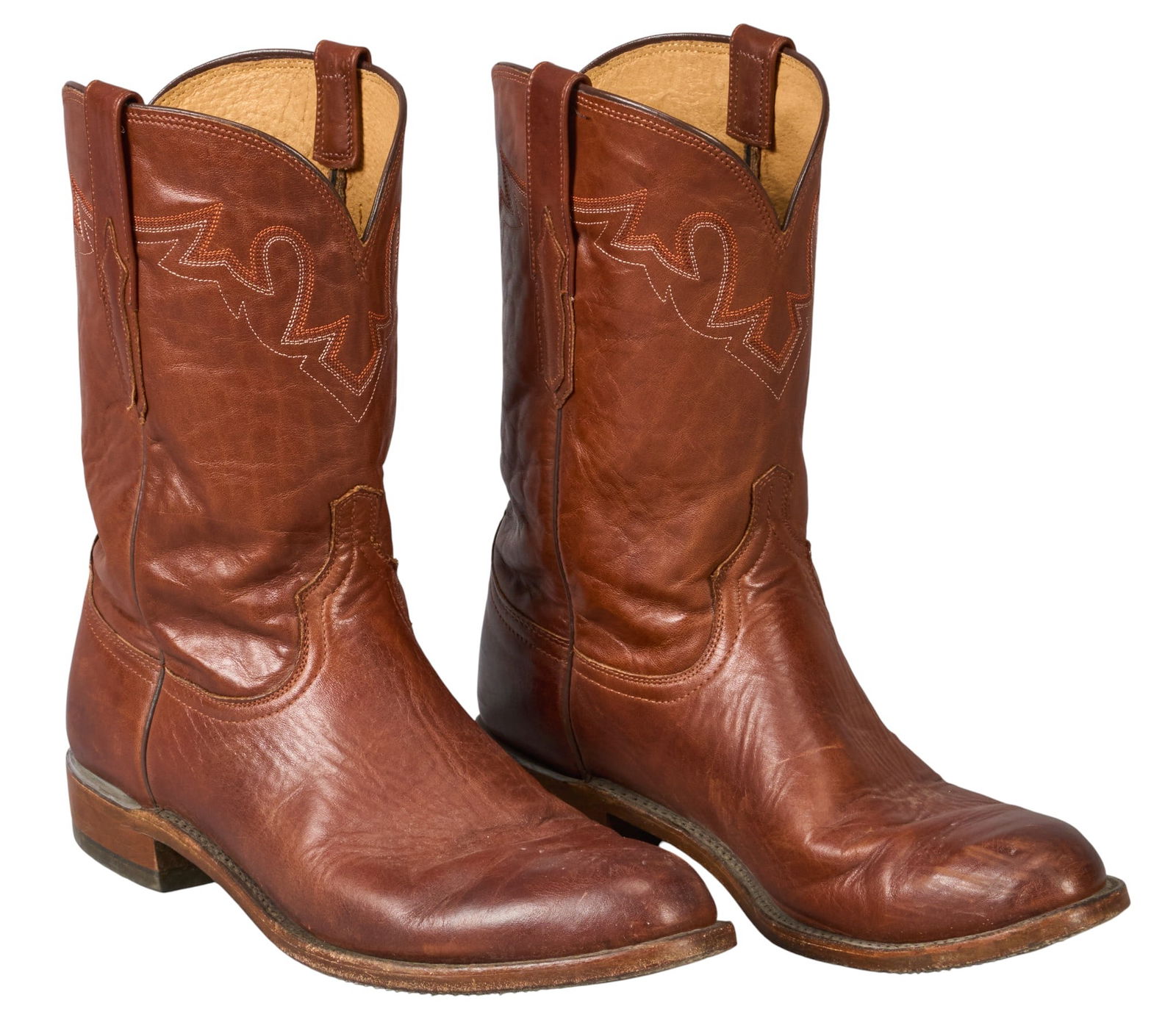 Pair of Lamb Skin Lucchese Boots: Pair of Lucceshe lambskin leather cowboy boots, size 10 D, with box Provenance: Property from a home in San Antonio, Texas