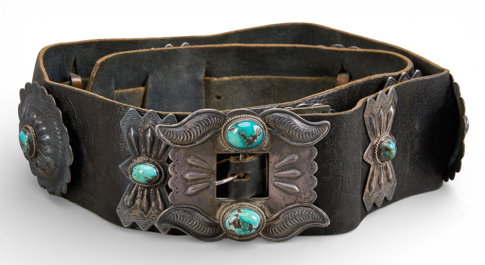 Vintage Sterling & Turquoise Concho Belt (1 of 6)