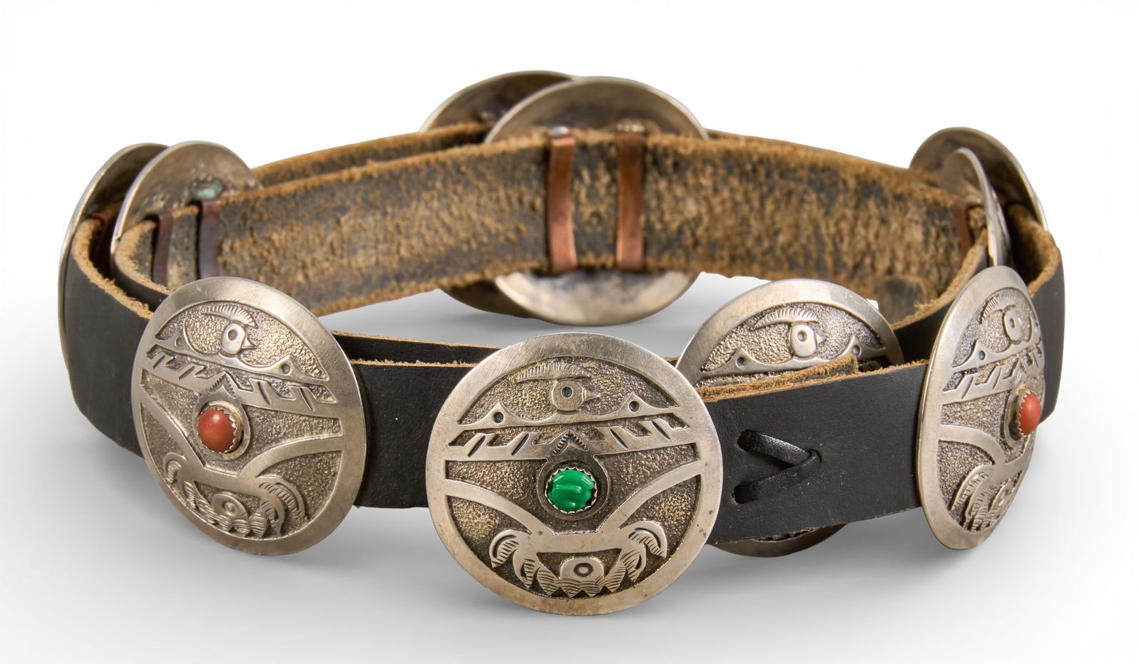 Navajo Turquoise & Coral Concho Belt (1 of 7)