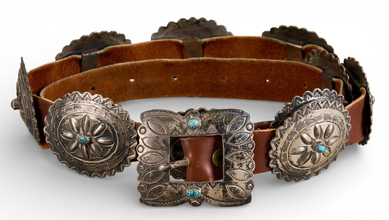 Glen Adakai, Vintage Sterling & Turquoise Concho Belt (1 of 7)