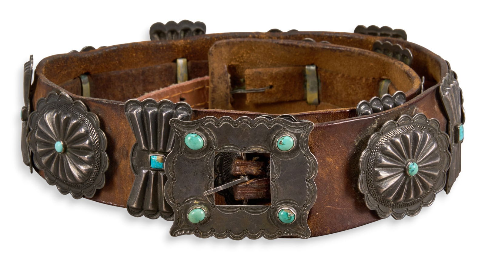 Antique Sterling & Turquoise Concho Belt (1 of 6)