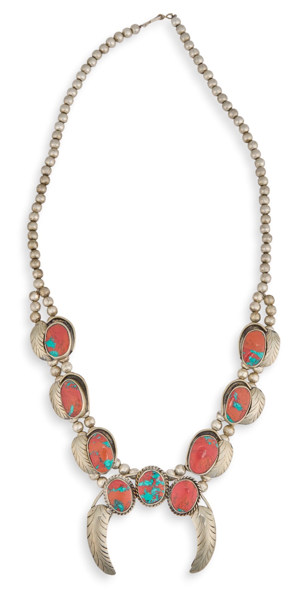 Navajo Turquoise & Coral Squash Blossom (1 of 5)