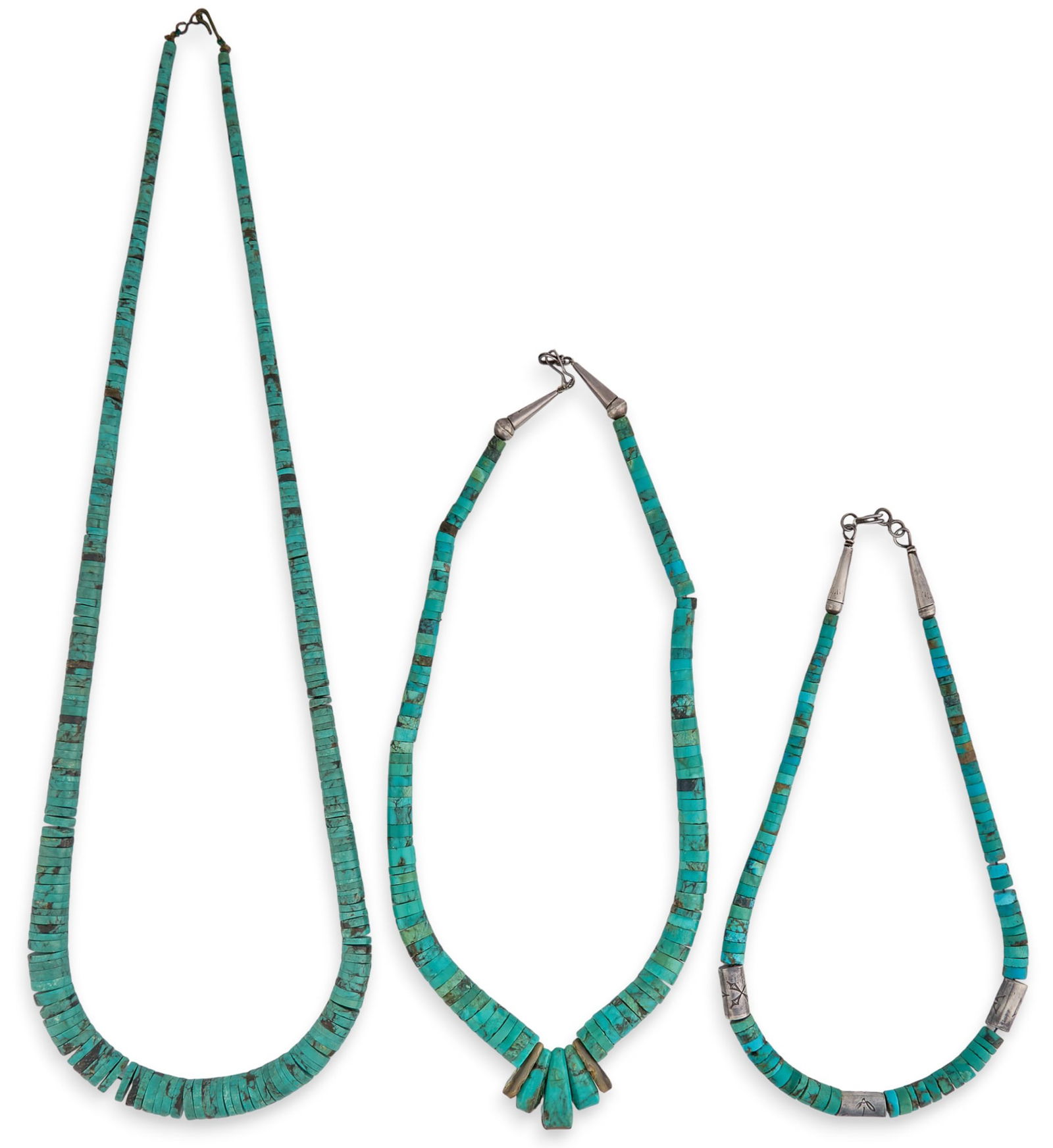 (3) Flat-Beaded Turquoise Necklaces (1 of 5)