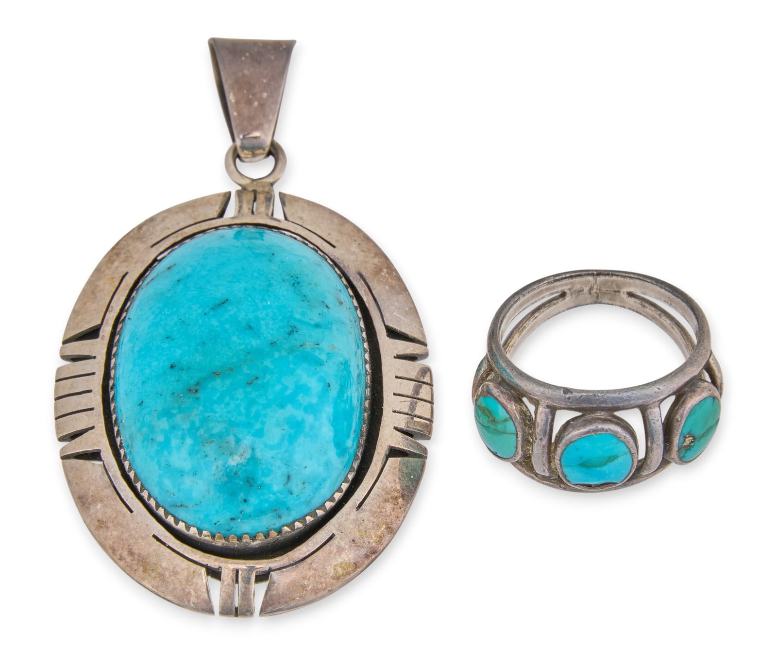 Inlaid Turquoise Pendant & Ring (1 of 7)