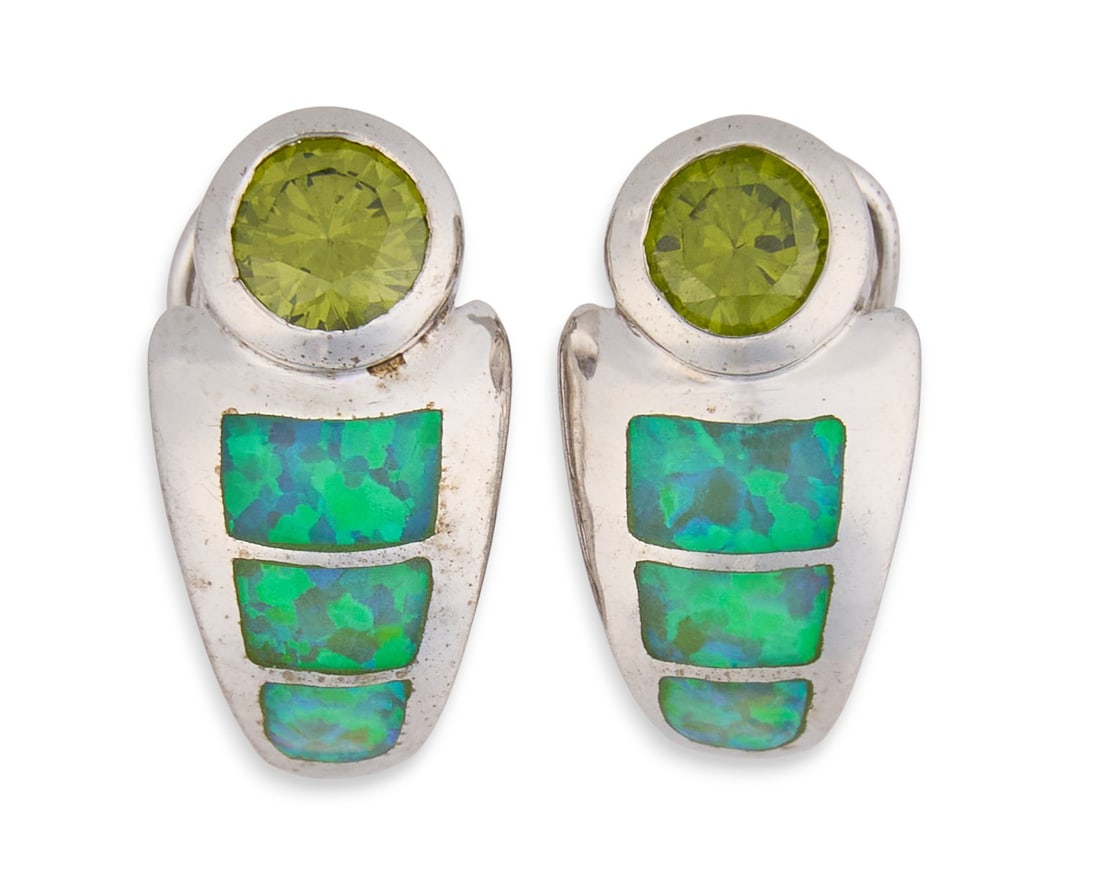 Pair of Sterling Silver Opal & Peridot Earrings (1 of 5)