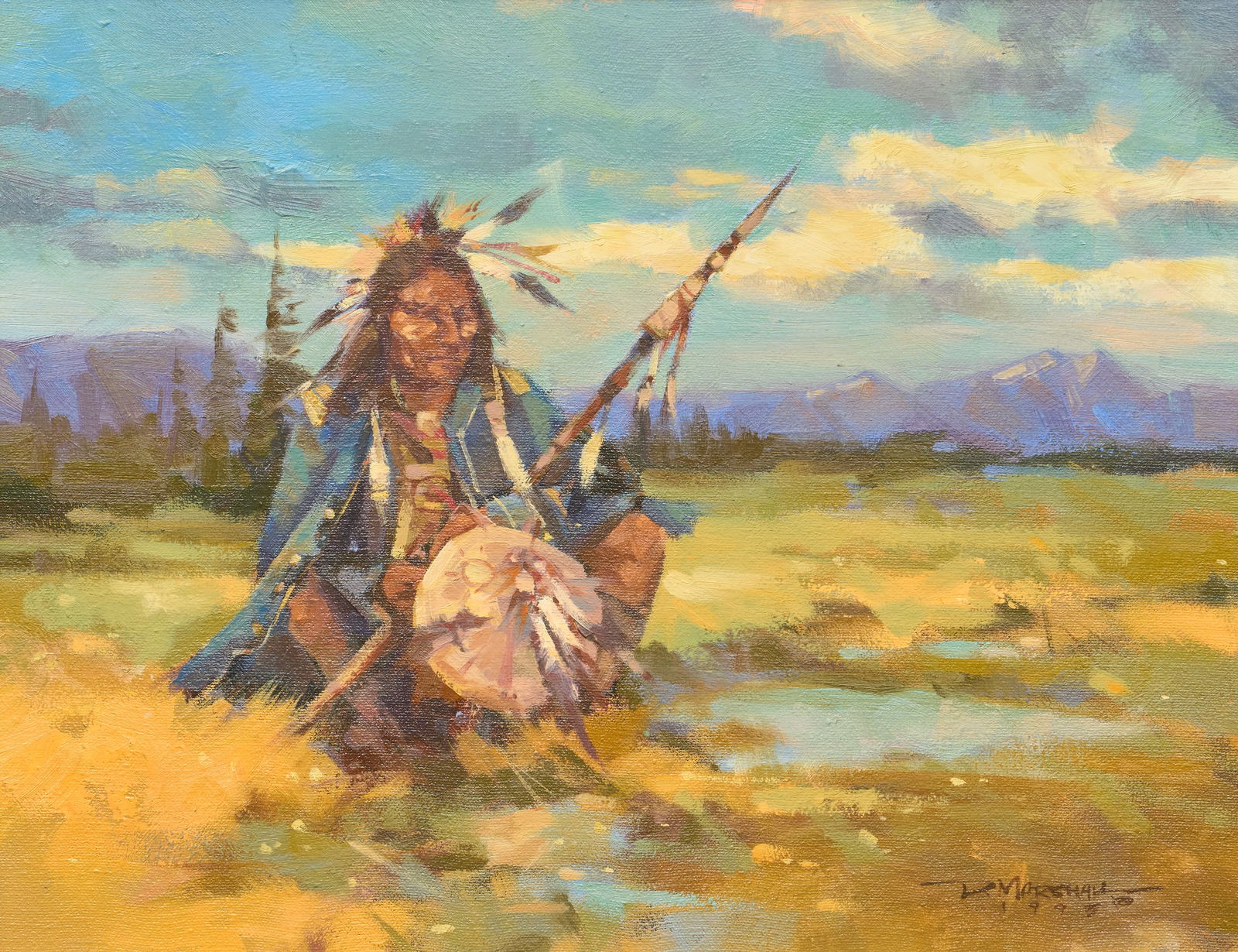 Doug Marshall, "Soldier's Coat", 1995: Doug Marshall (Missouri, 20th-21st C.), "Soldier's Coat", oil on canvas, signed and dated lower right, 1995, with artist's Oak Ridge Studio label to back stretchersight: 14 x 18