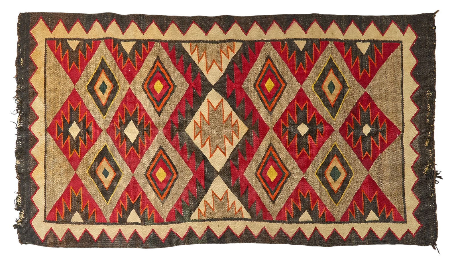 Navajo Textile: Vintage hand-woven Navajo style rug with eye-dazzler design 4 ft. 4 in. x 2 ft. 6 in. Provenance: Property from a home in San Antonio, Texas 